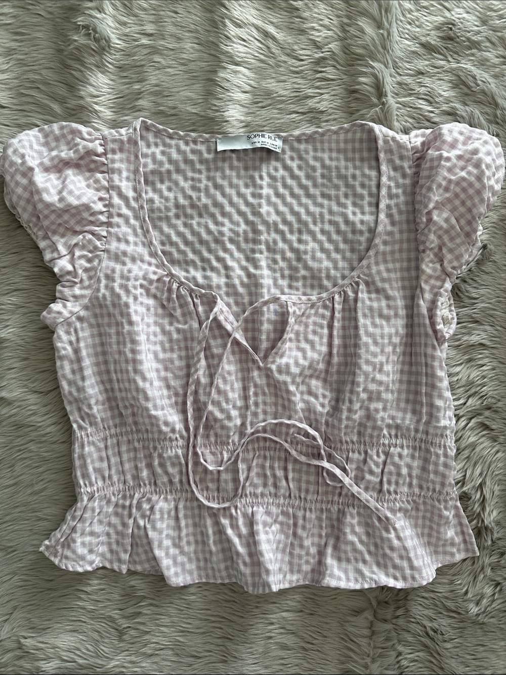 Sophie Rue Gingham Puff Sleeve Crop Top